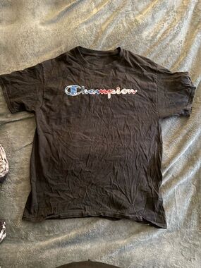 Champion Mens Black T-Shirt with Multicolor Script Logo